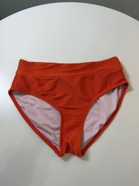 Ribbed High-Waist Bikini Bottoms in Orange